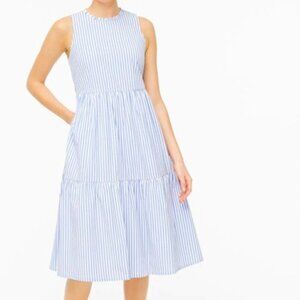 J. Crew Factory Sleeveless Tiered Blue & White Striped Midi Dress